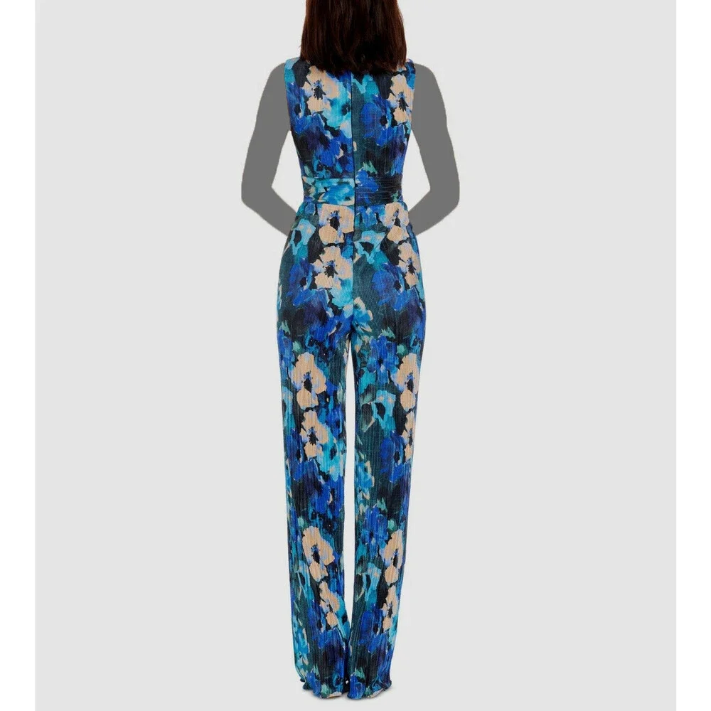 Dress The Population Women's Blue Illusion Plunge Hunter Jumpsuit Size L - Picture 3 of 4